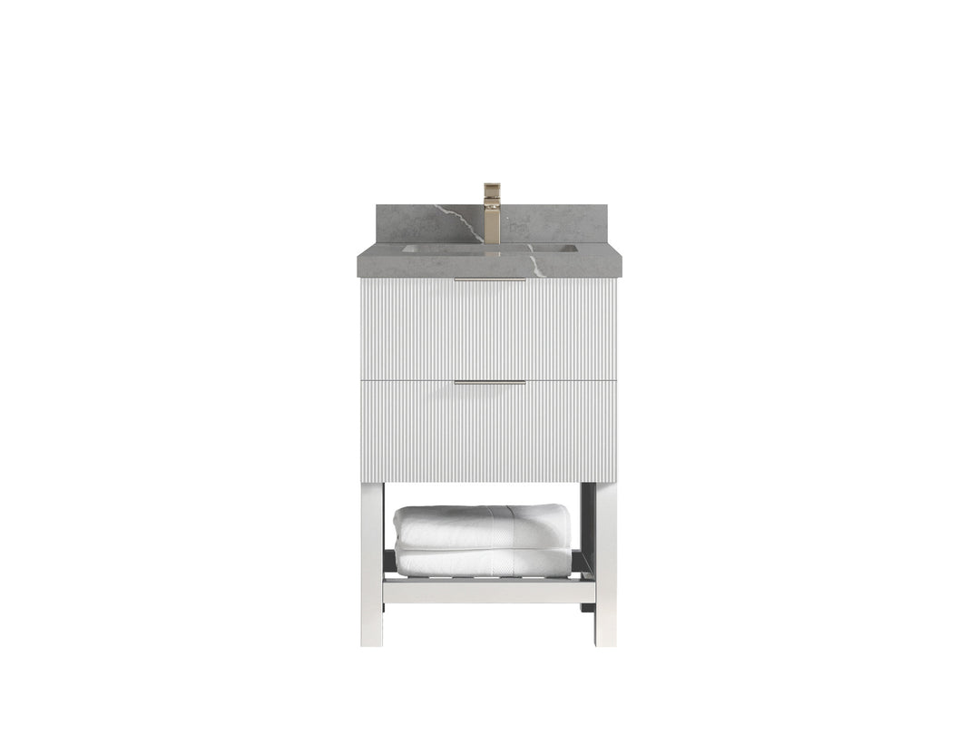 Catalina 24 in. W x 22 in. D Single Sink Bathroom Vanity in White with 2 in Piatra Gray Quartz Countertop 
