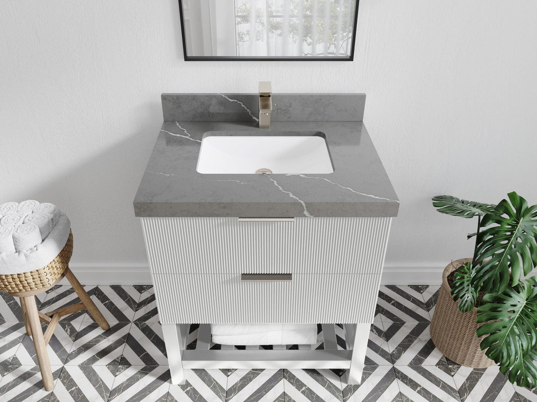 Catalina 30 in. W x 22 in. D Single Sink Bathroom Vanity in White with 2 in Piatra Gray Quartz Countertop - Top View