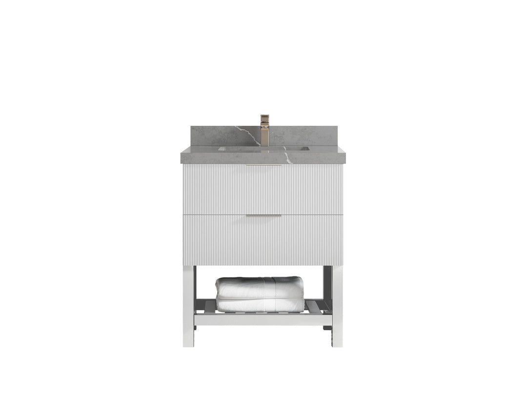 Catalina 30 in. W x 22 in. D Single Sink Bathroom Vanity in White with 2 in Piatra Gray Quartz Countertop 