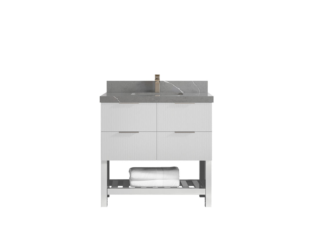Catalina 36 in. W x 22 in. D Single Sink Bathroom Vanity in White with 2 in Piatra Gray Quartz Countertop 