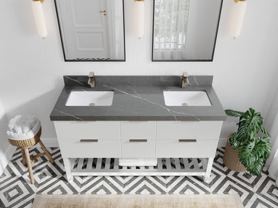 Catalina 60 in. W x 22 in. D Double Sink Bathroom Vanity in White with 2 in Piatra Gray Quartz Countertop- Top View