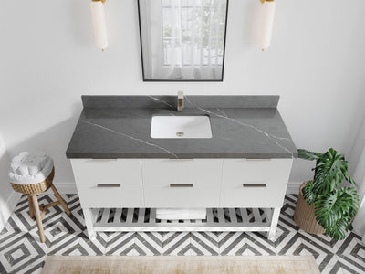 Catalina 60 in. W x 22 in. D Single Sink Bathroom Vanity in White with 2 in Piatra Gray Quartz Countertop - Top View
