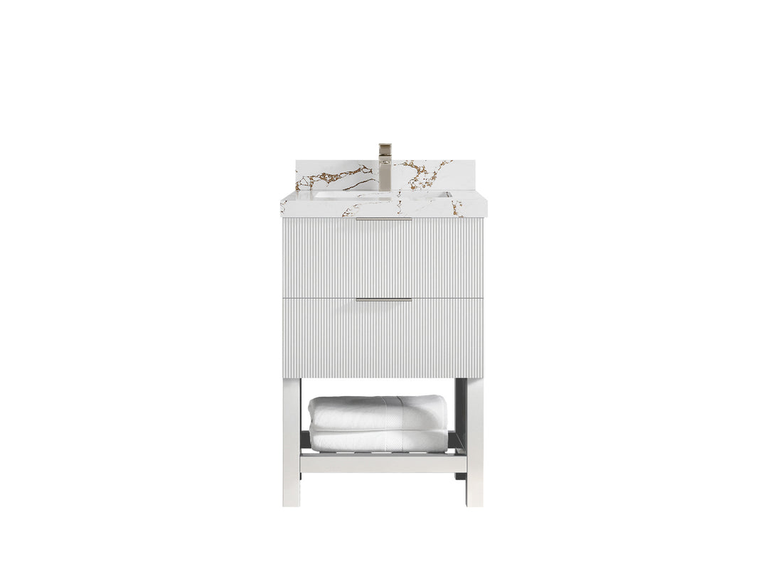 Catalina 24 in. W x 22 in. D Single Sink Bathroom Vanity in White with 2 in Viola Brown Quartz Countertop