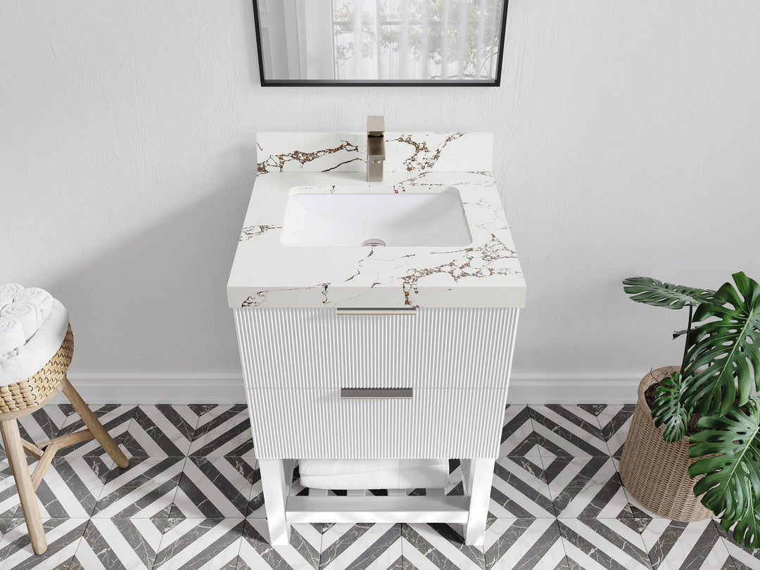 Catalina 24 in. W x 22 in. D Single Sink Bathroom Vanity in White with 2 in Viola Brown Quartz Countertop - Top View