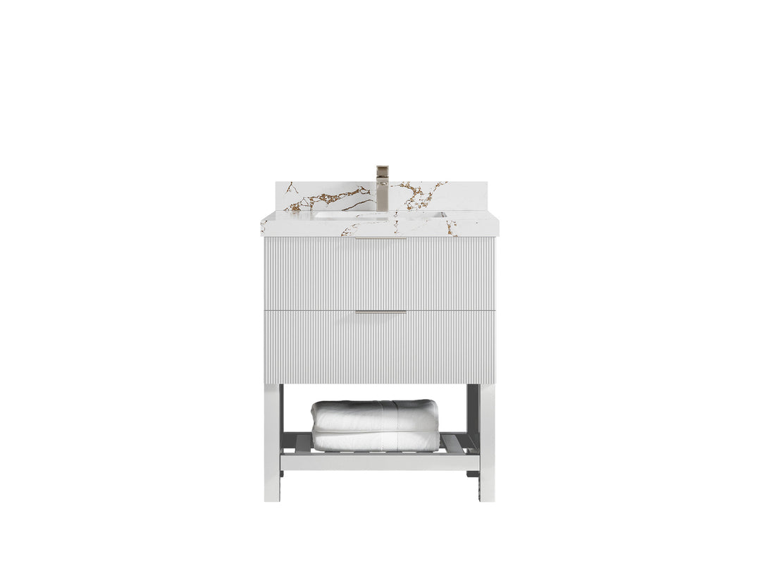 Catalina 30 in. W x 22 in. D Single Sink Bathroom Vanity in White with 2 in Viola Brown Quartz Countertop