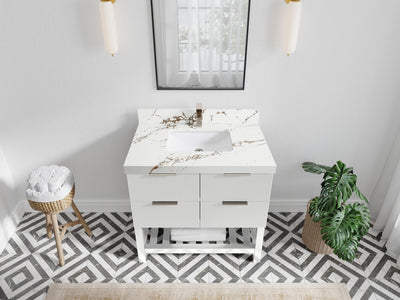 Catalina 36 in. W x 22 in. D Single Sink Bathroom Vanity in White with 2 in Viola Brown Quartz Countertop - Top View