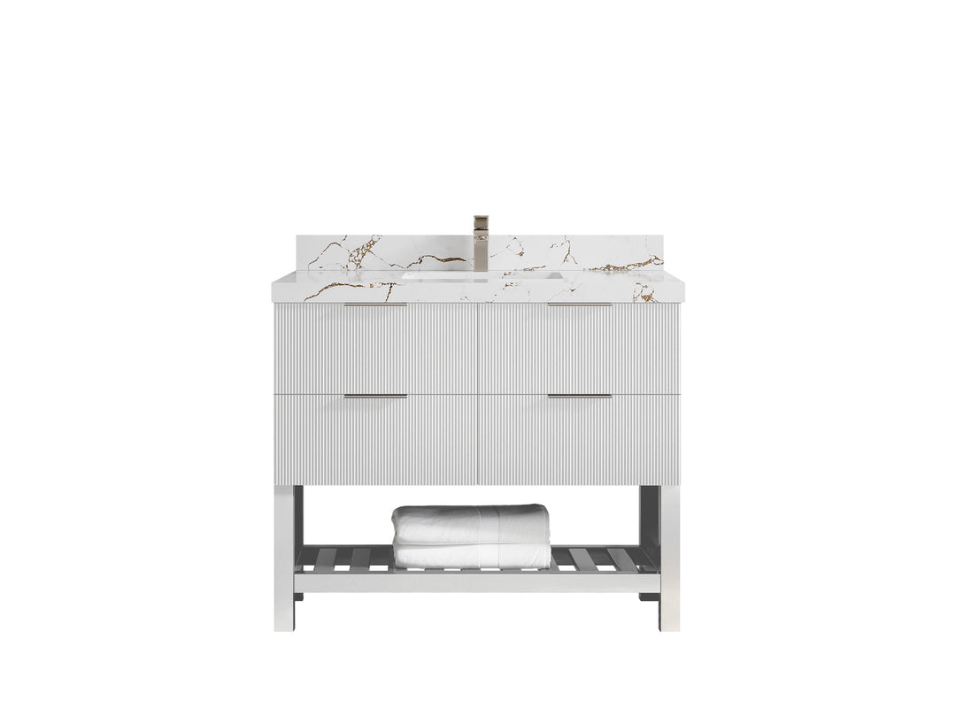 Catalina 42 in. W x 22 in. D Single Sink Bathroom Vanity in White with 2 in Viola Brown Quartz Countertop