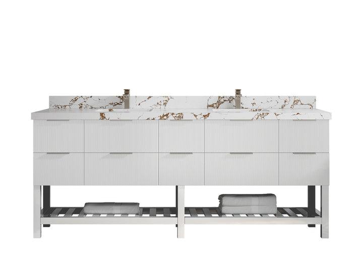 Catalina 84 in W x 22 in D Free Standing Reeded Double Sink Bathroom Vanity - photo 35