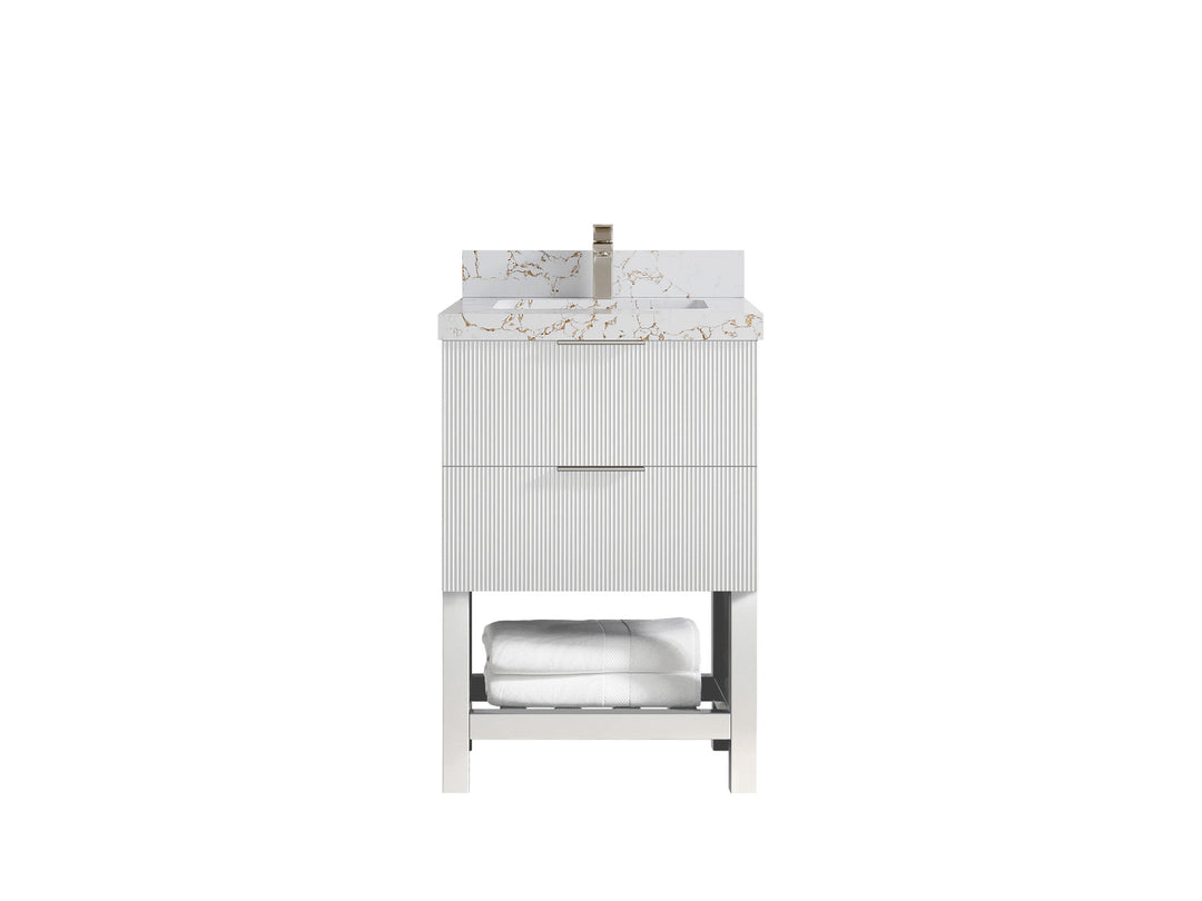 Catalina 24 in. W x 22 in. D Single Sink Bathroom Vanity in White with 2 in Viola Gold Quartz Countertop