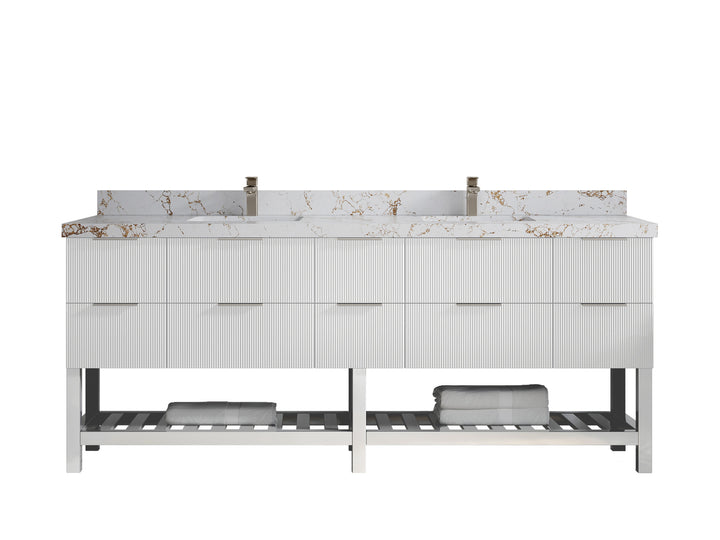 Catalina 84 in W x 22 in D Free Standing Reeded Double Sink Bathroom Vanity - photo 37