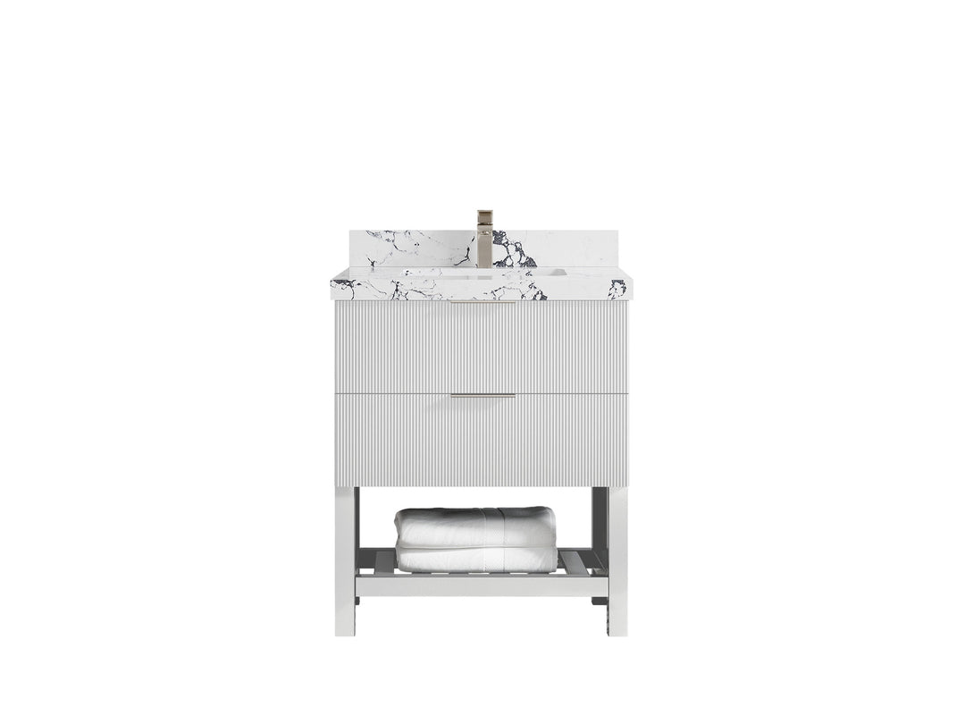 Catalina 30 in. W x 22 in. D Single Sink Bathroom Vanity in White with 2 in Viola Night Quartz Countertop