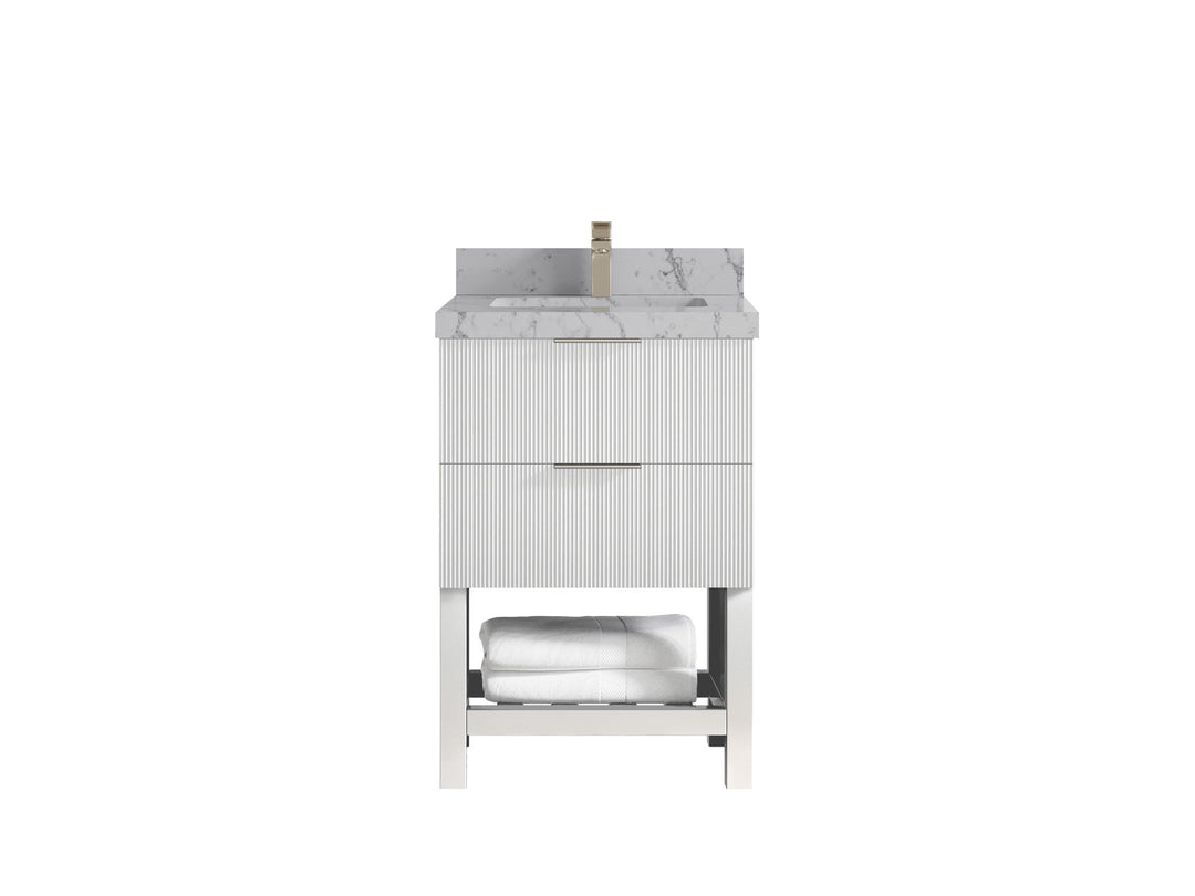 Catalina 24 in. W x 22 in. D Single Sink Bathroom Vanity in White with 2 in Venatino Quartz Countertop 
