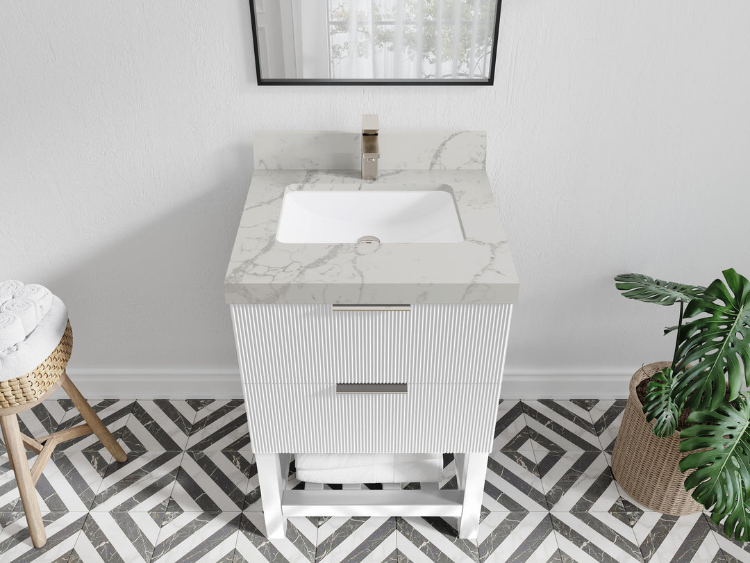 Catalina 24 in. W x 22 in. D Single Sink Bathroom Vanity in White with 2 in Venatino Quartz Countertop - Top View