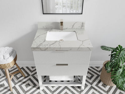 Catalina 30 in. W x 22 in. D Single Sink Bathroom Vanity in White with 2 in Venatino Quartz Countertop - Top View