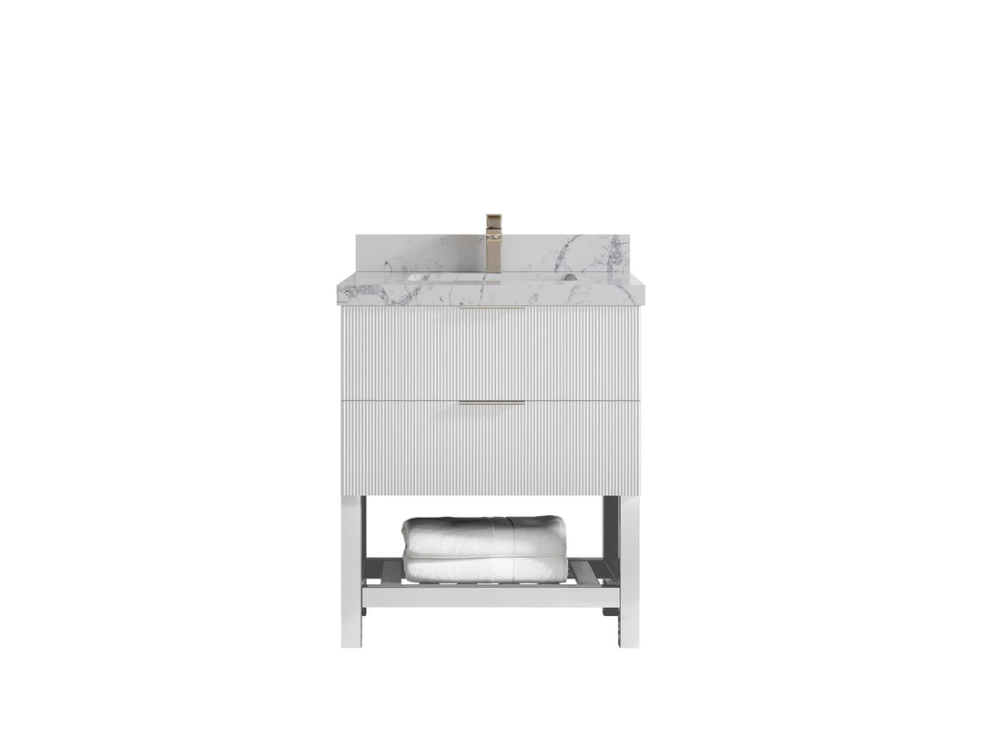 Catalina 30 in. W x 22 in. D Single Sink Bathroom Vanity in White with 2 in Venatino Quartz Countertop