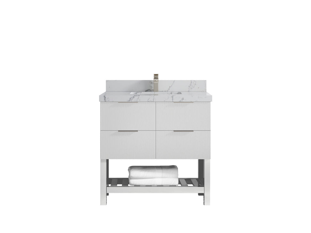 Catalina 36 in. W x 22 in. D Single Sink Bathroom Vanity in White with 2 in Venatino Quartz Countertop 