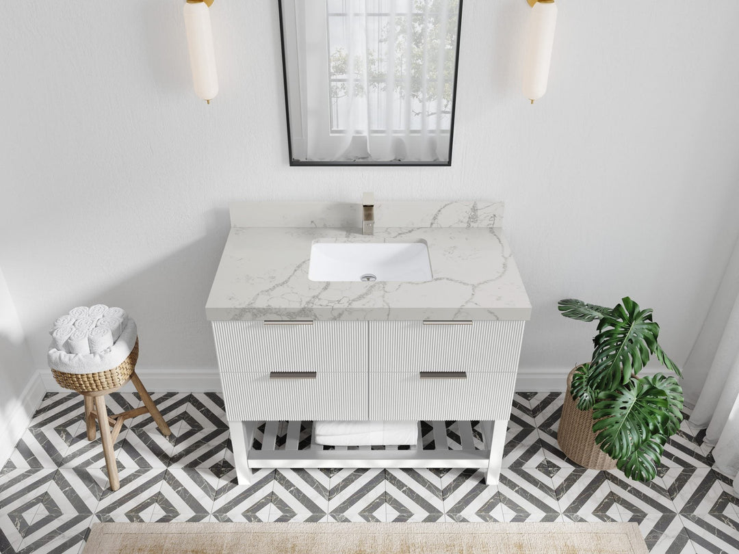 Catalina 42 in. W x 22 in. D Single Sink Bathroom Vanity in White with 2 in Venatino Quartz Countertop Top View