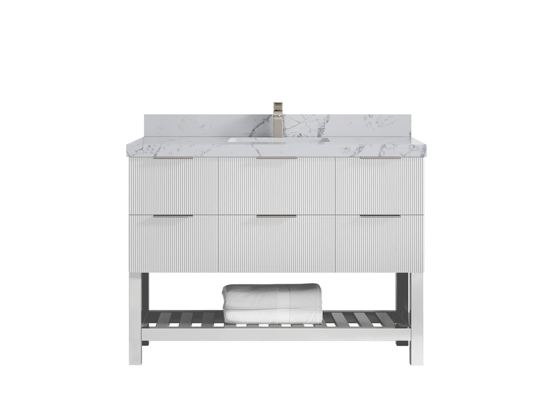 Catalina 48 in. W x 22 in. D Single Sink Bathroom Vanity in White with 2 in Venatino Quartz Countertop