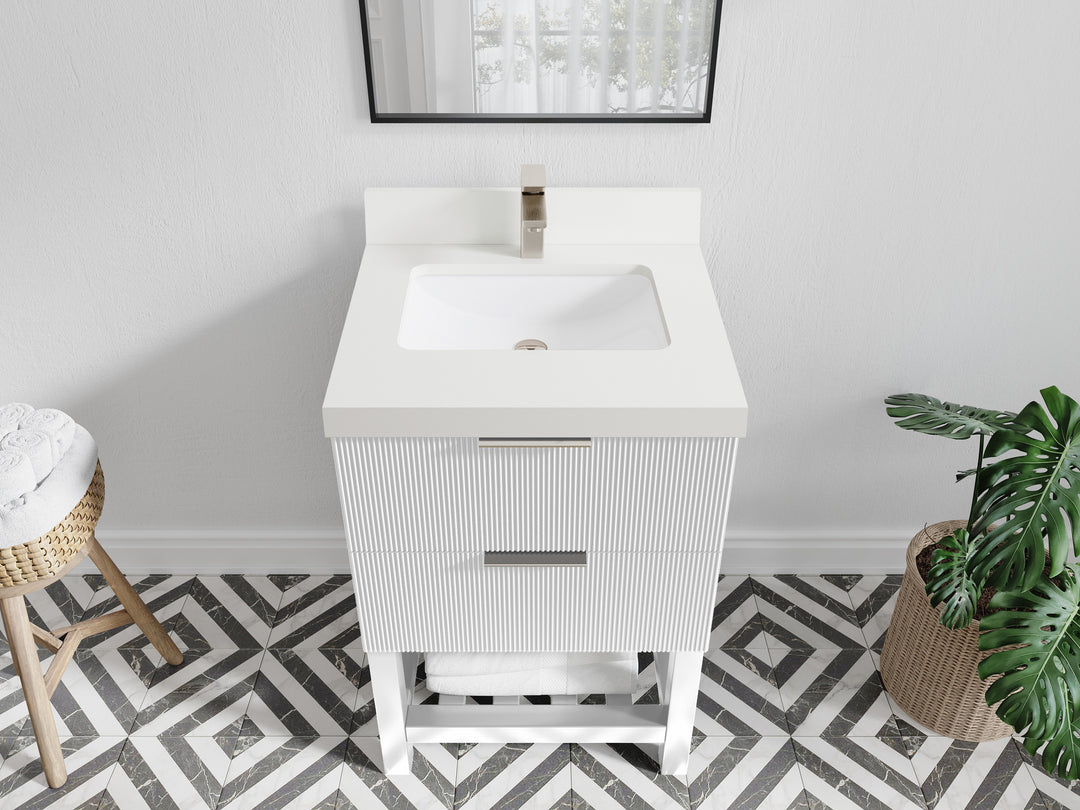 Catalina 24 in. W x 22 in. D Single Sink Bathroom Vanity in White with 2 in White Quartz Countertop - Top View