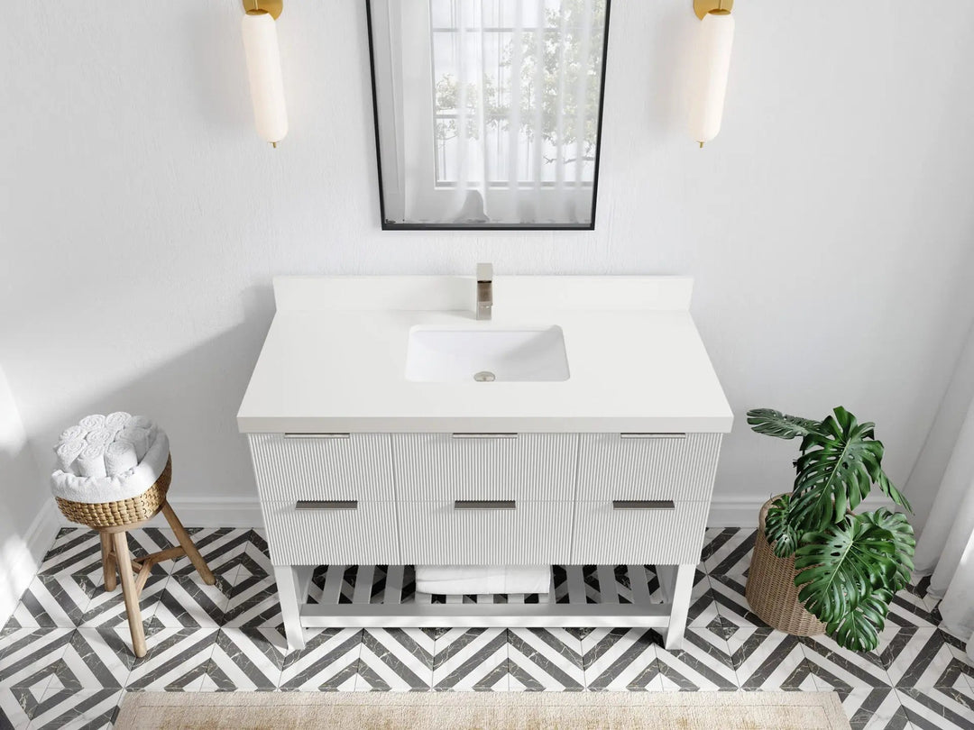 Catalina 48 in. W x 22 in. D Single Sink Bathroom Vanity in White with 2 in White Quartz Countertop - Top View