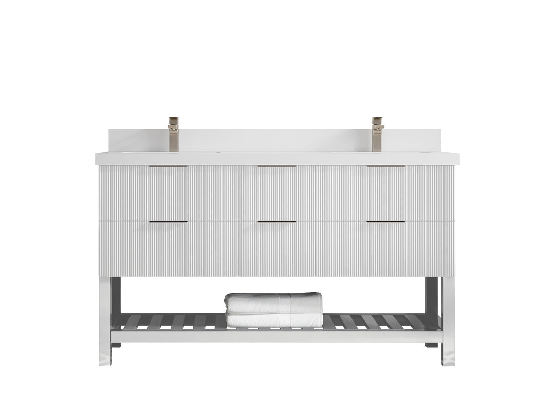 Catalina 60 in. W x 22 in. D Double Sink Bathroom Vanity in White with 2 in White Quartz Countertop