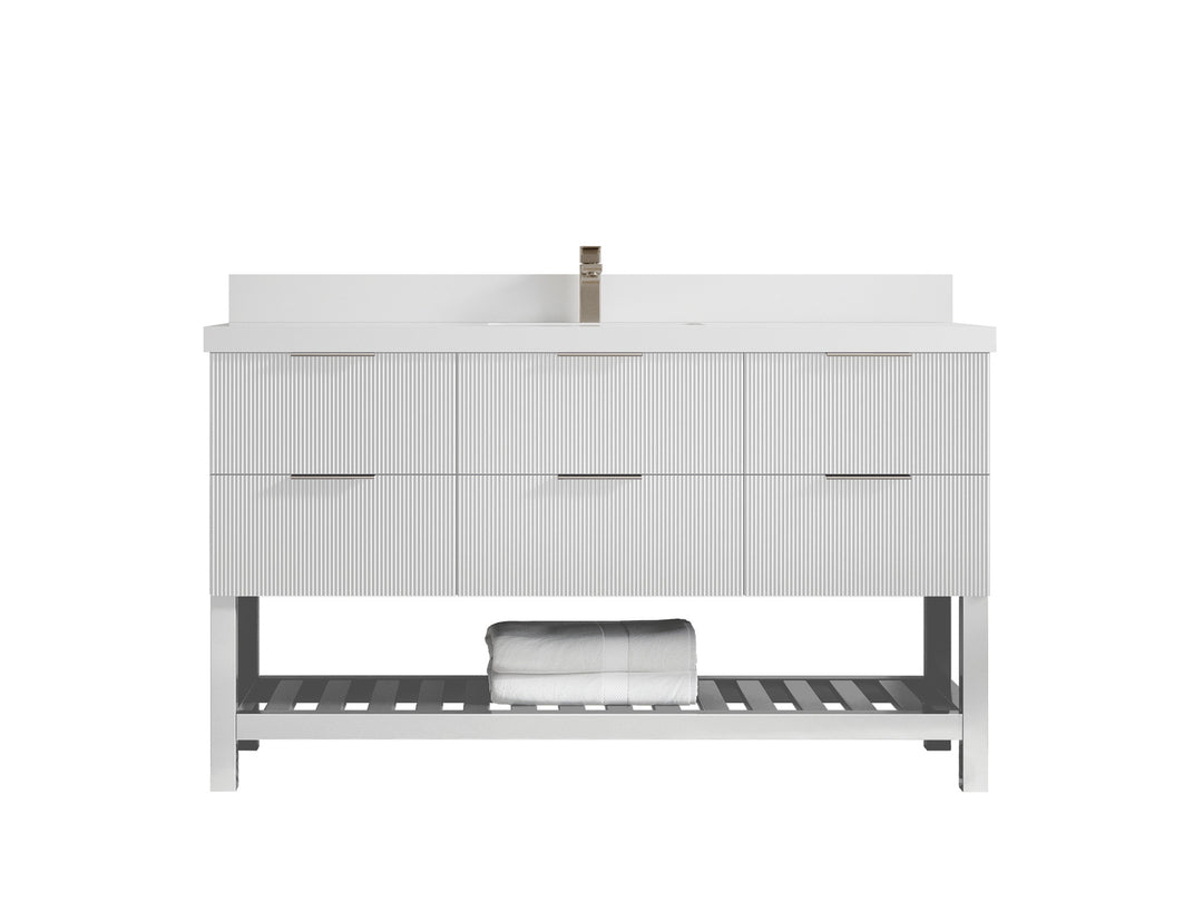 Catalina 60 in. W x 22 in. D Single Sink Bathroom Vanity in White with 2 in White Quartz Countertop