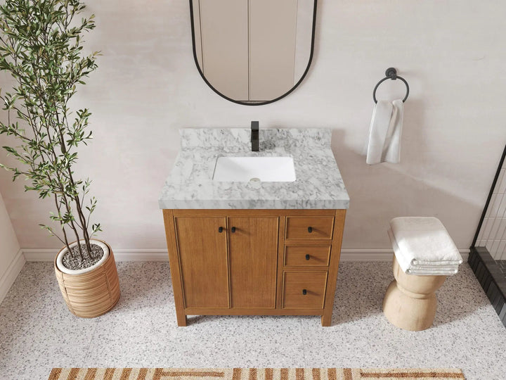 Chicago Veneer Teak 36 in. W x 22 in. D Center Sink Bathroom Vanity - photo 12