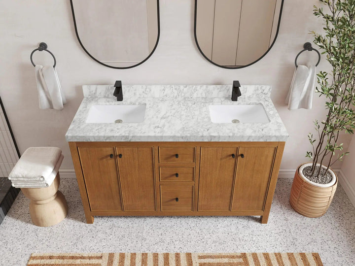 Chicago Veneer Teak 60 in. W x 22 in. D Double Sink Bathroom Vanity - photo 12