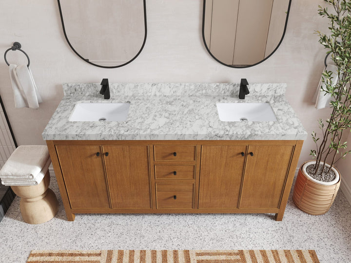 Chicago Veneer Teak 72 in. W x 22 in. D Double Sink Bathroom Vanity - photo 18