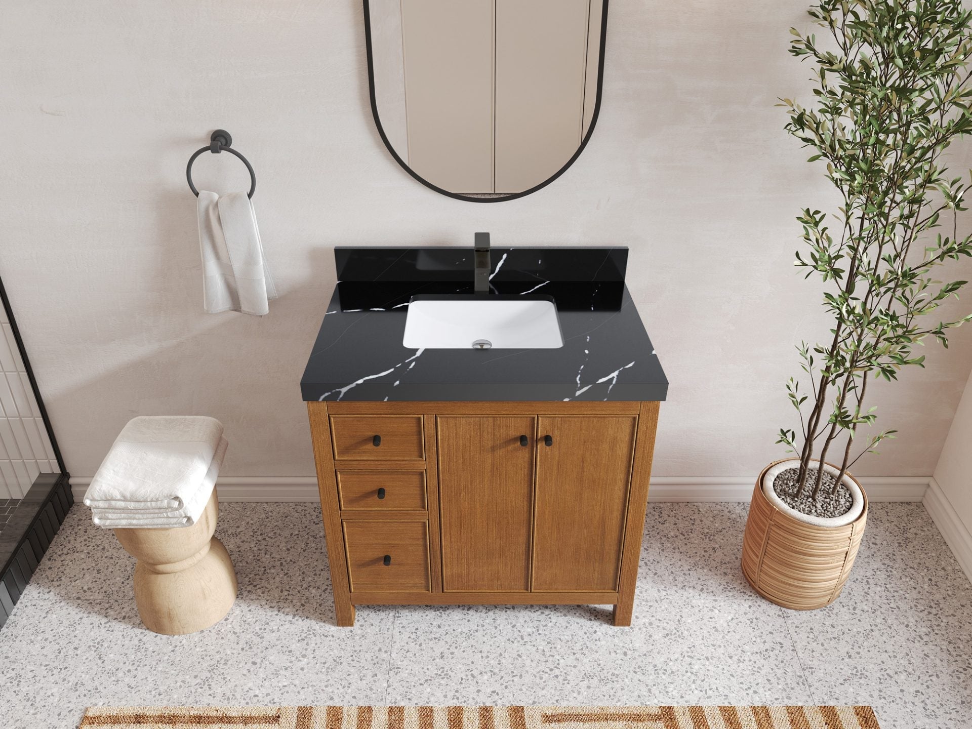 Chicago Teak Veneer 36 in. W x 22 in. D Center Sink Bathroom Vanity