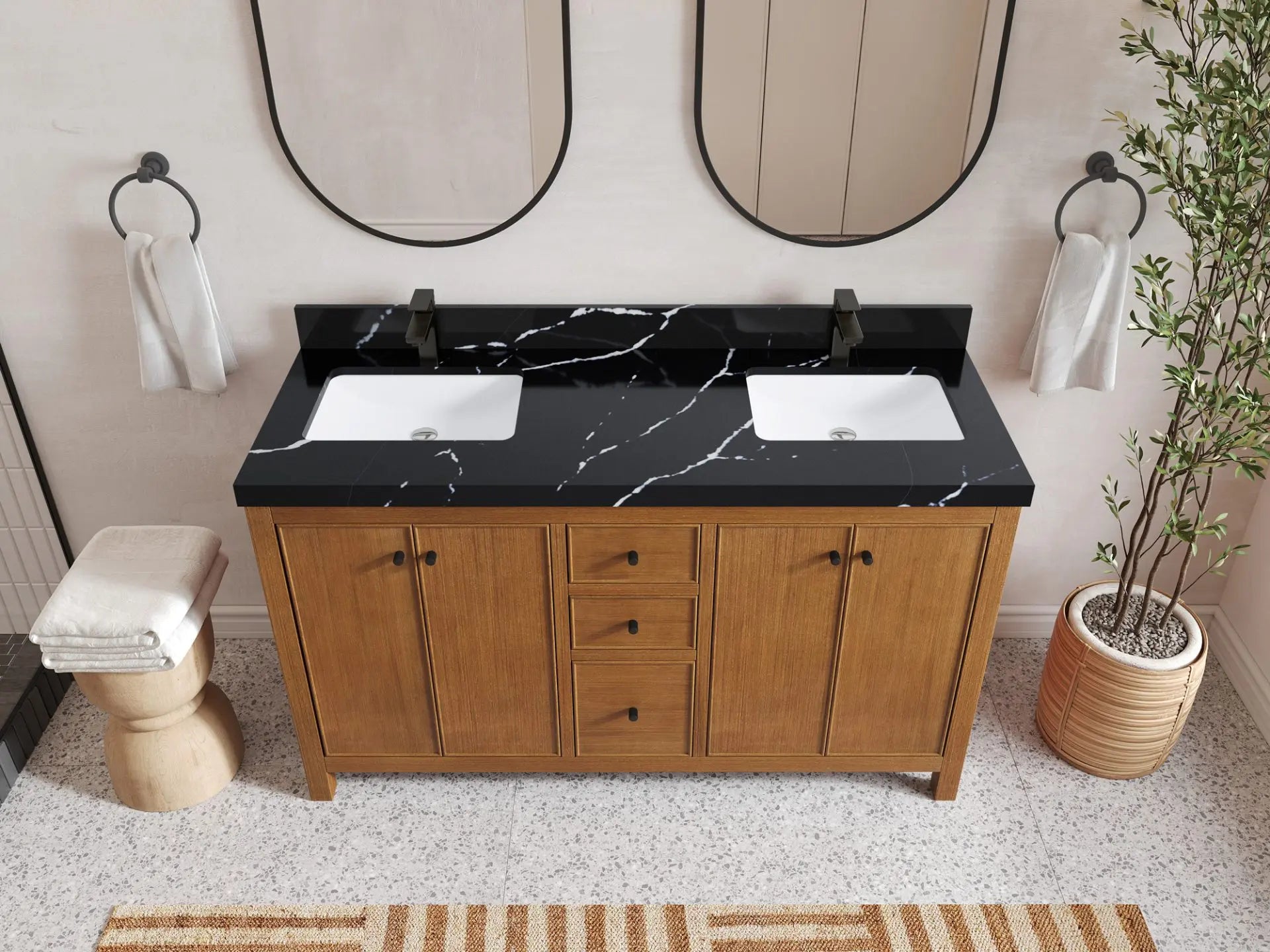 Chicago Teak Veneer 60 in. W x 22 in. D Double Sink Bathroom Vanity