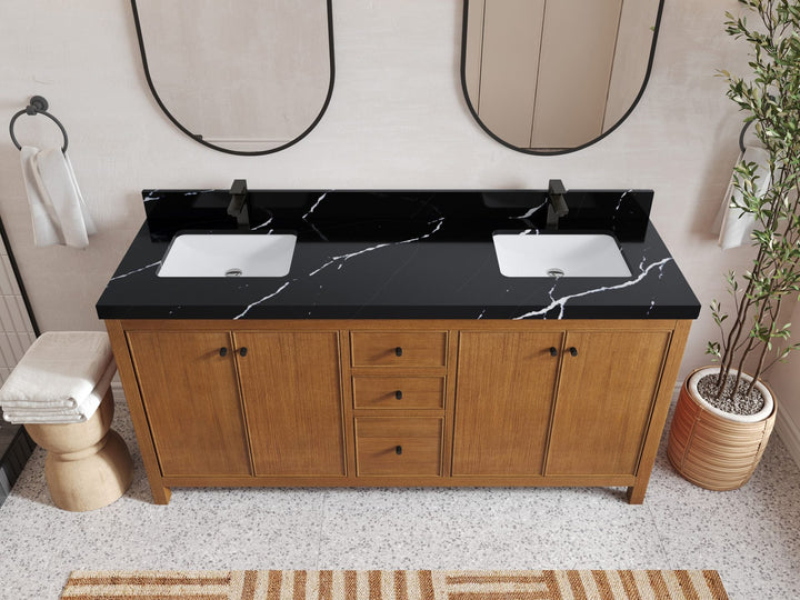 Chicago Veneer Teak 72 in. W x 22 in. D Double Sink Bathroom Vanity - photo 8