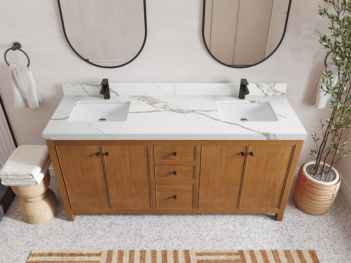 Chicago Veneer Teak 72 in. W x 22 in. D Double Sink Bathroom Vanity - photo 10