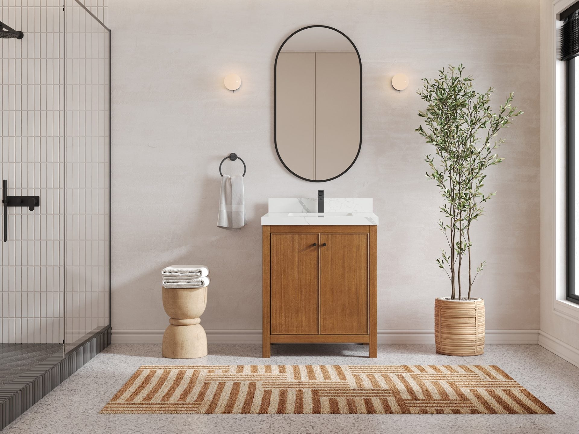 Chicago Teak Veneer 30 in. W x 22 in. D Single Sink Bathroom Vanity