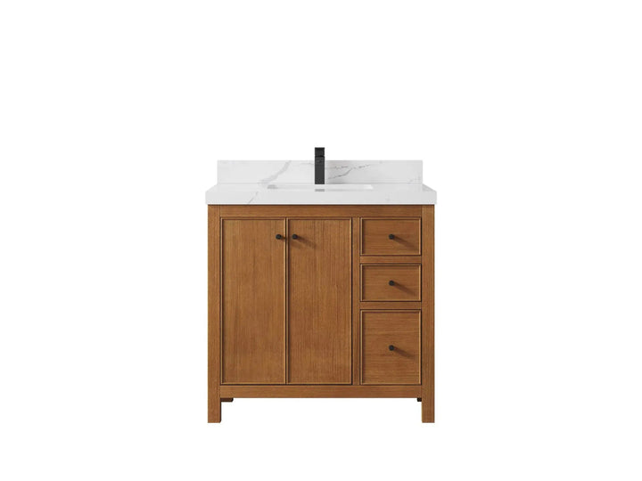 Chicago Veneer Teak 36 in. W x 22 in. D Center Sink Bathroom Vanity - photo 1