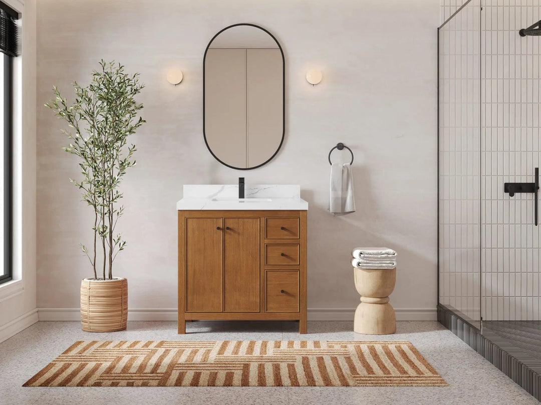 Chicago Veneer Teak 36 in. W x 22 in. D Center Sink Bathroom Vanity
