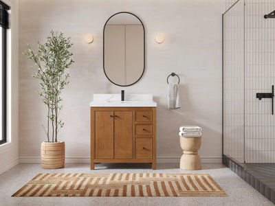 Chicago Teak Veneer 36 in. W x 22 in. D Center Sink Bathroom Vanity