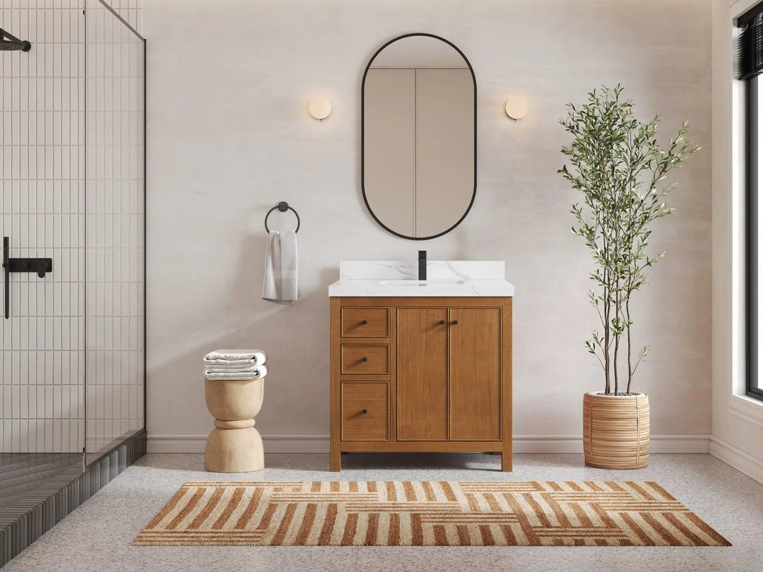 Chicago Veneer Teak 36 in. W x 22 in. D Center Sink Bathroom Vanity