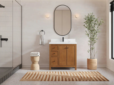 Chicago Teak Veneer 36 in. W x 22 in. D Center Sink Bathroom Vanity