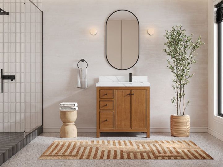 Chicago Veneer Teak 36 in. W x 22 in. D Right Offset Sink Bathroom Vanity - photo 5