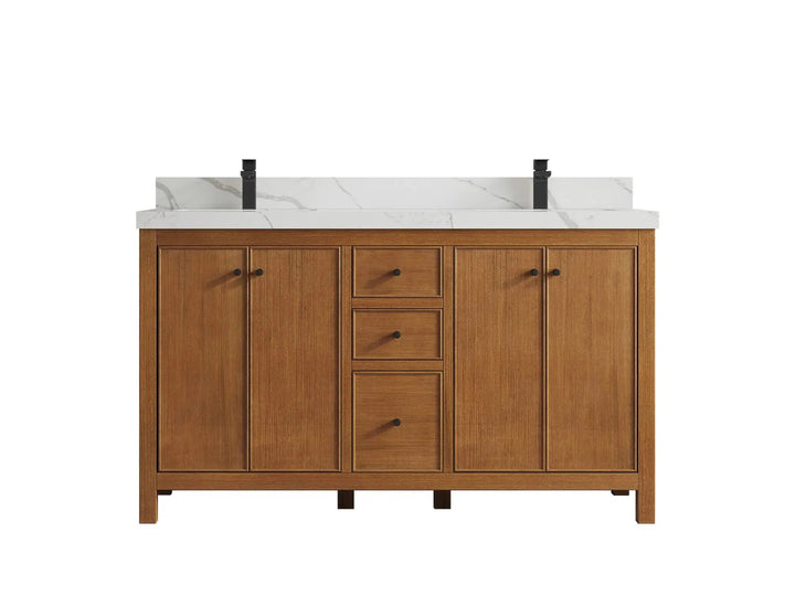 Chicago Veneer Teak 60 in. W x 22 in. D Double Sink Bathroom Vanity - photo 1