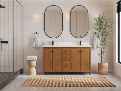 Chicago Teak Veneer 60 in. W x 22 in. D Double Sink Bathroom Vanity