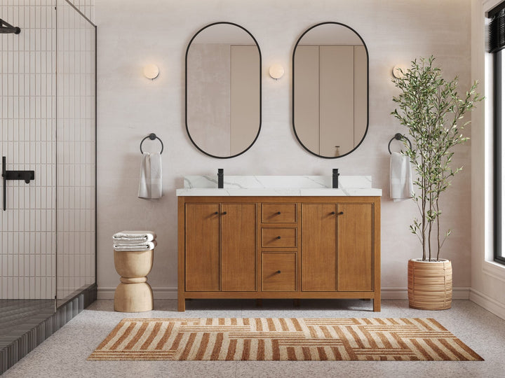 Chicago Veneer Teak 60 in. W x 22 in. D Double Sink Bathroom Vanity - photo 4