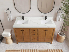 Chicago Veneer Teak 60 in. W x 22 in. D Double Sink Bathroom Vanity - photo 9