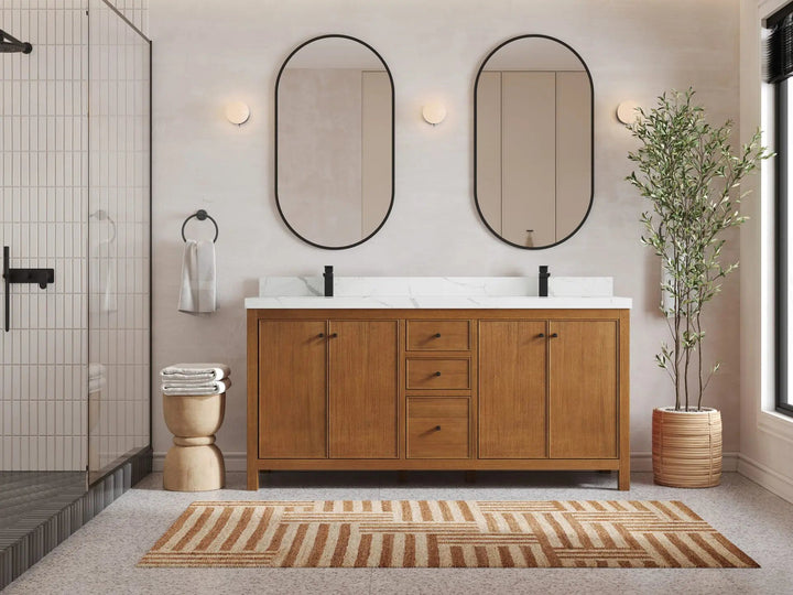 Chicago Veneer Teak 72 in. W x 22 in. D Double Sink Bathroom Vanity - photo 4