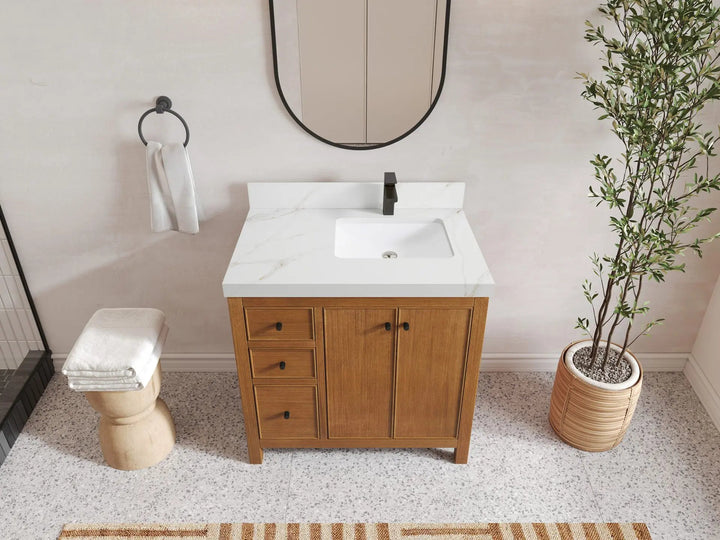Chicago Veneer Teak 36 in. W x 22 in. D Right Offset Sink Bathroom Vanity - photo 10