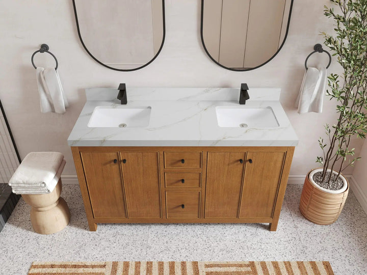 Chicago Veneer Teak 60 in. W x 22 in. D Double Sink Bathroom Vanity - photo 11
