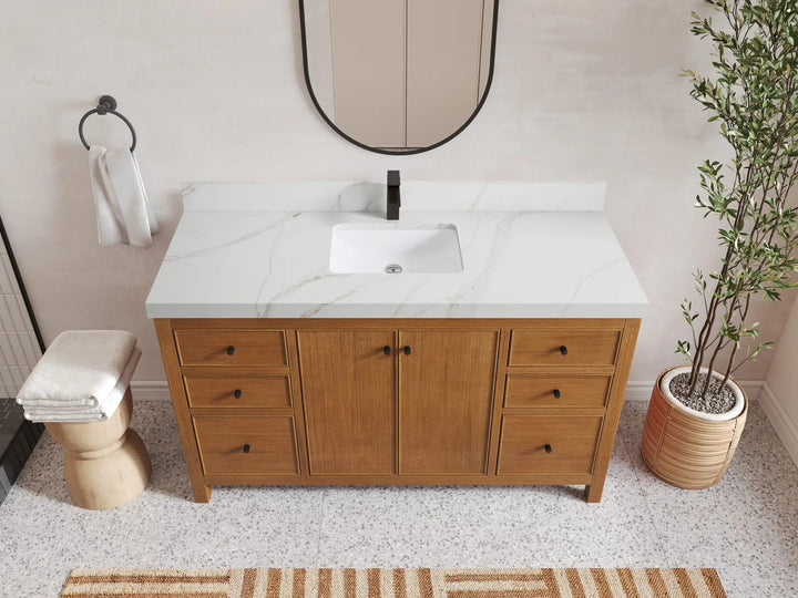 Chicago Veneer Teak 60 in. W x 22 in. D Single Sink Bathroom Vanity - photo 11