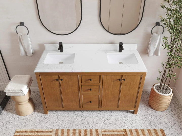 Chicago Veneer Teak 60 in. W x 22 in. D Double Sink Bathroom Vanity - photo 15