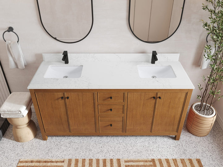 Chicago Veneer Teak 72 in. W x 22 in. D Double Sink Bathroom Vanity - photo 24
